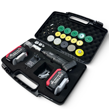 Кутова акумуляторна шліфувальна машина FIXTOOL Pomogator BLACKOUT з 2 АКБ 4A 18V (FIX200WBATMK)