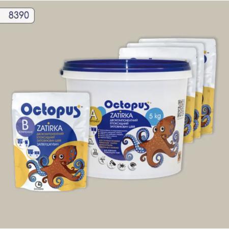 Двокомпонентна епоксидна фуга Octopus Zatirka колір сірий 8390, 5 кг (8390-5)