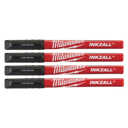 Набор маркеров с ультратонким пером MILWAUKEE Fine Tip InkZAll (черные), 4 шт (48223164)