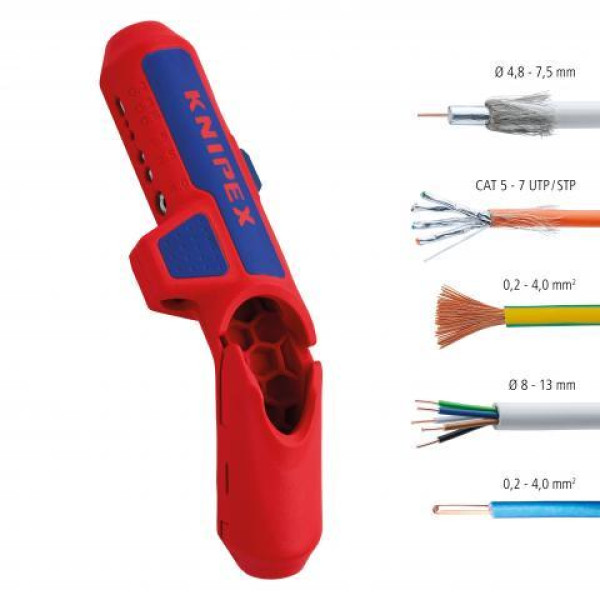 Універсальний інструмент Knipex ErgoStrip для видалення оболонки, від 8 до 13 мм (16 95 01 SB)