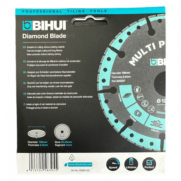 Диск алмазний BIHUI MULTI PURPOSE 125x2,4x22,23 мм (DSBS125)