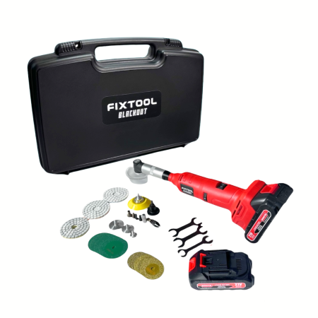 Кутова акумуляторна шліфувальна машина FIXTOOL Pomogator BLACKOUT Red з 2 АКБ 2.5A 21V (FIX100RED)