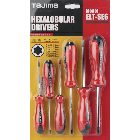 Набор отверток Tajima магнитные Torx (Т6, Т8, Т10, Т20, Т25, Т30) 6 шт. (1301-0697)
