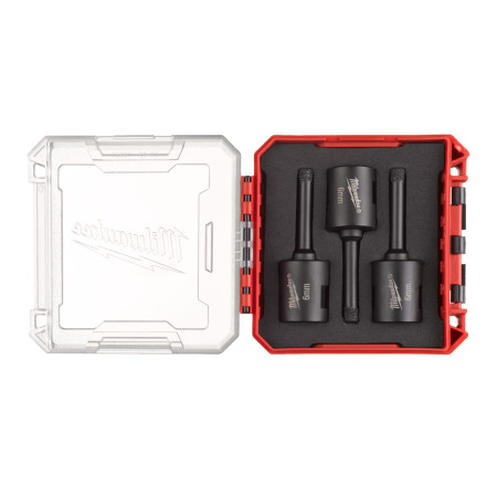 Набор алмазных коронок MILWAUKEE Diamond Max PACKOUT М14, диаметр 6 мм, (3 шт.), (сухое сверление), пластиковый кейс (4932500545)
