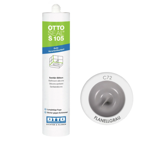 Санитарный силиконовый герметик OTTOSEAL S105 С72 серый, (Flanellgrau), 310 мл (S105C72)
