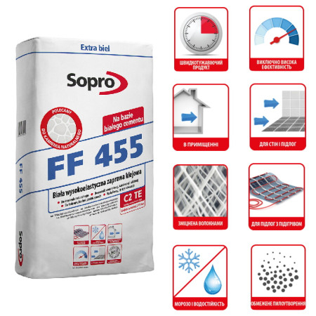 Клей для плитки Sopro FF 455 C2TE 25 кг, белый (455/25)