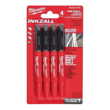 Маркер Milwaukee InkZAll для стройплощадки ультра-тонкий, черный 4 шт. (48223154)